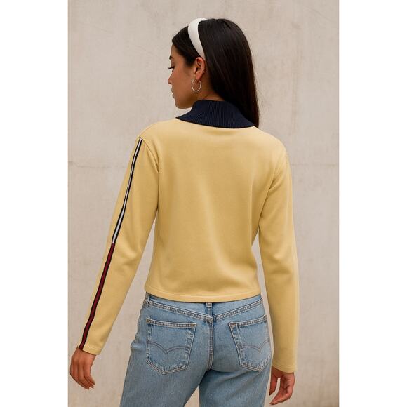 Vintage Y2K Tommy Hilfiger Yellow Crop Boxy Long Sleeve Shirt Medium - Picture 2 of 12